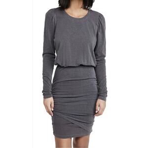 Anthropologie Sundry Shirred Puff Long Sleeve Dress in Carbon Size XL